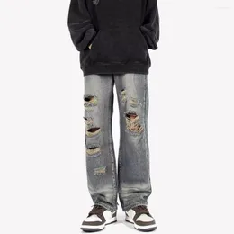 Jeans da uomo High Street Do Old Washed Ripped Hiphop Style Loose Gamba dritta