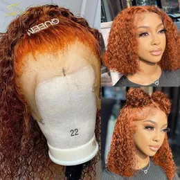 Ginger Bob Wig Lace Front Human Hair Wigs Short Curly Water Deep Wave Frontal Preplucked Orange Color Brazilian