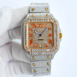 Нарученные часы UOO3 Diamond Men Watch Automatic Движение Yellow Gold 2tone Diamonds Case 39.8x13,5 мм багьют-бэт-лицевая поверхность Multi-Colo