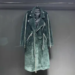 Men's Trench Coats 2024 Spring Niche Design Original Asymmetric Zipper Long Coat Trendy Elegant Corduroy High Quality Windbreaker