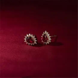 Stud 925 Sterling Silver 14k Gold Plating Inlaid Ruby Earrings Women Korean Temperament Wedding Jewelry Accessories Girlfriend Gifts 230801