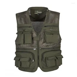 Mäns västar 2023 Waistcoat Summer Aktiviteter Arbeta Mesh Tactical Vest Outdoor Quick Dry Breattable Multi-Pocket Camping Fishi