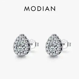 Stud Modian Real 925 Sterling Silver Luxury Earrings for Women Water Drop Sparkle Zircon Ear Wedding Engagement Jewelry 230801