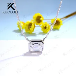 Pendant Necklaces Kuololit 2CT Emerald cut Moissanite For Women Solid 925 Sterling Silver Bezel set Necklace for Engagement Bridal Gift 230801