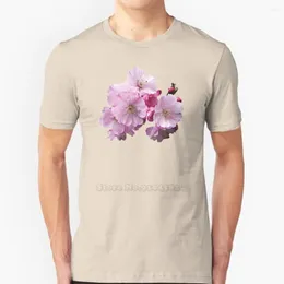 Camisetas Masculinas Closeup De Flores De Cerejeira Engraçado Estampado Camisa Masculina Estilo de Verão Hip Hop Casual Árvores com Flores Rosa