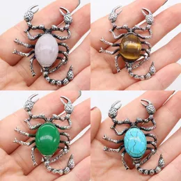 Pendant Necklaces 32x52mm Natural Stone Amethyst Agate Alloy Spider Shaped High-Quality DIY Necklace Jewelry Accessories Gift