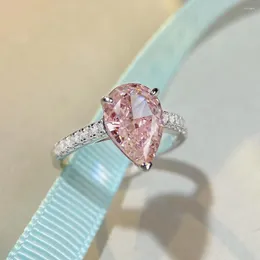 Cluster Rings Wedding Promise 7Ct 925 Pink Zircon Water Drop Cut Solitaire Ring Women's Silver For Women