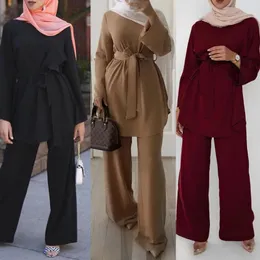 Conjunto de roupas étnicas femininas muçulmanas com cadarço para mulheres africanas 2 peças soltas largas abaya hijab kaftan árabe roupa de lactação Turquia Eveni