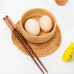Skålar innovativa naturliga bambu skål sopp sallad nudel ris frukt -fast hantverk hållare kök handgjorda trä för barn
