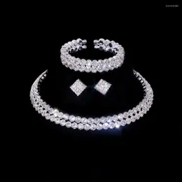 Necklace Earrings Set 1 Elegant Rhinestone Jewelry For Women Alloy Faux Crystal Choker Bracelet Ideal Bridal Wedding Par