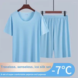 Pijamas masculinos 2 pçs/conjunto conjunto de camisetas masculinas da moda manga curta roupas esportivas respiráveis cores puras roupas noturnas
