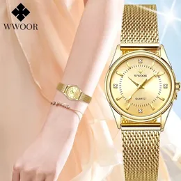 Armbandsur japansk kvartsrörelse wwoor klocka för kvinnors armbandsur toppmärke lyxiga damer guldklänning vattentät relogio feminino 230802