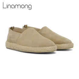 Scarpe eleganti Pelle scamosciata di mucca Slip On Casual Espadrillas beige Suola in iuta intrecciata Appartamenti traspiranti Confortevole Stile di moda Quotidiano per uomo 230801