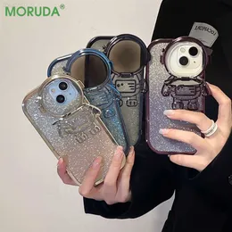 Capas de telefone celular Gradiente Glitter Astronauta Stand Phone Case para iPhone 14 13 11 12 Pro Max XR 13 14 Plus Pro Flip Lens Protection Bracket Cover L230731