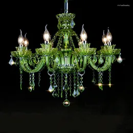 Lustres Verde Europeu Cristal Sala de Estar Quarto Lustre de Vela Restaurante Café El Lobby Decoração de Teto E14 Luzes Pendentes