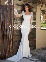 Abiti da sposa rustici a sirena country occidentale Abiti da sposa a maniche lunghe bohémien senza schienale in pizzo floreale 3D romantico