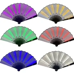 Party Decoration Luminous Folding Rave Fan 13inch Led Play Colorful Hand Held Abanico Fans For Dance Neon DJ Night Club Party SN4430