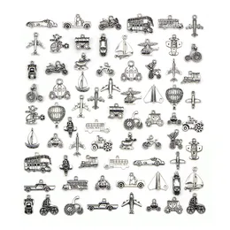 Mixed 70 Designs Retro Silver Color Traffic Transportation Pendant Fitting Vehicle Ship Aircraft Charms DIY Jewelry Accessories 70311J