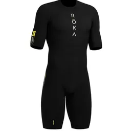 Cykeltröja sätter Roka Back Zipper Mens Skinsuit Triathlon Speastsuit Trisuit Short Sleeve Maillot Ciclismo Running Clothing 230801
