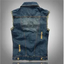 Colete masculino 23ss novo colete jeans com lapela tendência da moda hip hop bull menino emendado colete clube de motocicleta