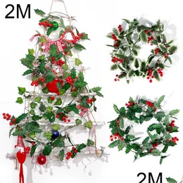 Trädgårdsdekorationer 2 m konstgjord växt falska röda bär jul rotting diy garland krans xmas träd hängande ornament hem levande dhkvo
