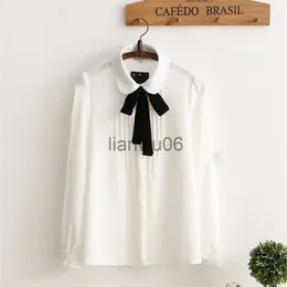 Kvinnors blusar Skjortor 2021 Sweet Girl Spring Autumn Korean Fashion Woman Work Clothes Uniform White Shirt Preppy Girl Office Lady Blue Women 4xl 5xl J230802