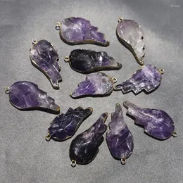 Pendant Necklaces Natural High Quality Amethyst Stone Leaf Gold Plated Reiki Charm Making Jewelry Accessories 5Pcs