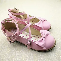 Обувь обувь лолита обувные квартиры Низкие с крестообразными ремнями Bow Mite Girls Princess Tea Party Laving Size 3441 230801