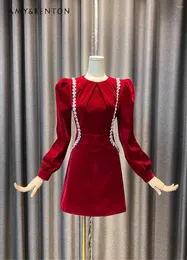 Casual Dresses Elegant Autumn and Winter Wild Base Velvet Dress Heavy Industry Rhinestone Ornament Slim Slimning Mid Length A-Line