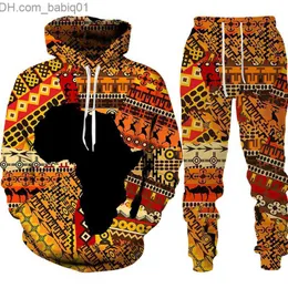 Herrspårar Folk-Custom 3D Print Hoodies Trousers Passar Män Kvinnor Tracksuit 2PC Set Långärmad Etnisk stil Afrikansk Danshiki Herrkläder T230802