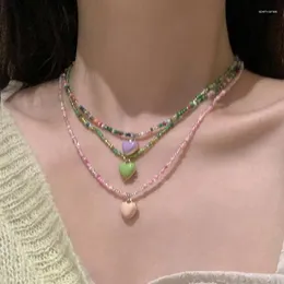 Kedjor vintage söt pärlhalsband rosa halsband för kvinnor krage cadena rosenkräm kpop sommar bijoux femme colar feminino