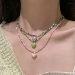 체인 빈티지 귀여운 구슬 목걸이 여자를위한 핑크 목걸이 cadena 묵주 보석 Kpop 여름 Bijoux femme colar feminino