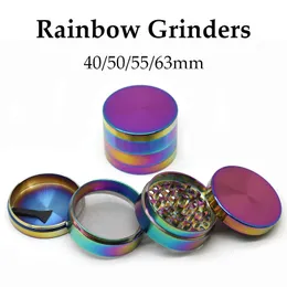 Rainbow Grinders Zinc Alloy Metal Smoking Grinder 40/50/55/63mm Diameter 4 Parts Herb Crushers Fast Ship