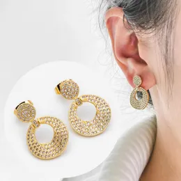 Kolczyki do stadnin 1 para CZ utwardzone okrągłe ucha kółko kolczyki Złote Splowane mosiężne zaopatrzenie w biżuterię (#GB-1609)