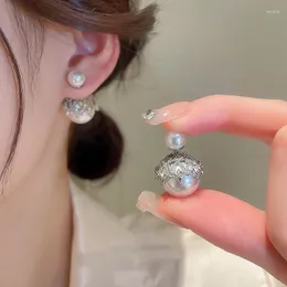 Stud Earrings JWER Pearl Crown Female Silver Color Elegant Weddings Front Rear Wearing Methods Jewelry