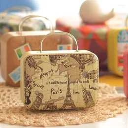 Gift Wrap Vintage Mini Suitcase With Handle Candy Metal Storage Box For Wedding Gifts Chocolate Print Travel Portable Container