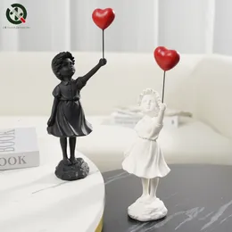 Decorative Objects Figurines Flying Balloon Girl Figurine Banksy Home Decor Modern Art Sculpture Resin Figure Craft Ornament Collectible Statue 230802