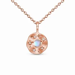 Hot Sale S925 Sterling Silver Round Plate Inlaid med Moonstone Pendant Rose Gold Female Necklace Fashion Versatila smycken