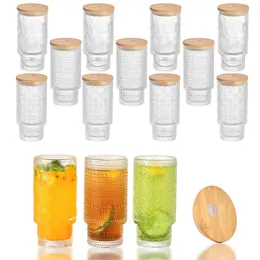 الأدوات الزجاجية المضلعة 11 أوقية قديمة من نظارات الشرب قابلة للتكديس قابلة للتكديس اوريغامي على غرار كوب زجاجي كوب شرب الماء للمشروبات والعصير ومجموعة البيرة من 4