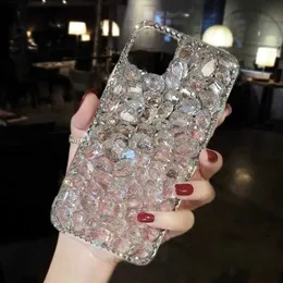 Obudowy telefonu komórkowego Luksusowy Glitter Gold Foil Diamond Rhinestone Telefon dla iPhone'a 14 13 12 11 Pro Max Xs XR 7 8 Plus SE Silikonowy bling L230731