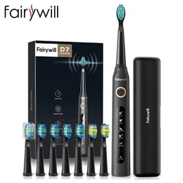 Spazzolino da denti Fairywill Electric Sonic Toothbrush FW-507 Carica USB ricaricabile Dente elettronico impermeabile 8 spazzole Testine di ricambio per adulti 230802
