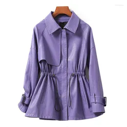 Womens Leather Spring and Autumn Faux Coats Women Casual Long Sleeve Jacket Fashion Zippers