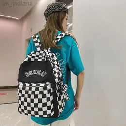 Borse da scuola 2022GGS Nuova lettera Stampa Zaino da donna Borsa da viaggio in nylon fresco femminile Moda scozzese Zaino portatile Coll Z230802