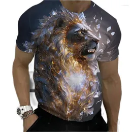 Hommes t-shirts 2023 été haut Lion loisirs impression 3D mode T-shirt Animal à manches courtes noir et blanc Design Street Wear