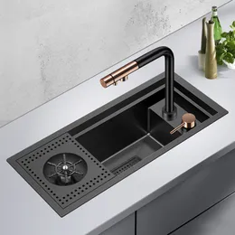2022 Ny nanometer Hidden Cup Rinser Kitchen Sink SUS 304 Rostfritt stål Handgjorda koppbrickor Kitchen Sänker med papperskorgen
