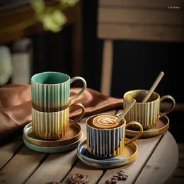 Tazze Piattini Light Luxury Kiln Transformation Coffee Cup Set Afternoon Tea Vertical Pattern Ceramic Personal Minimalist