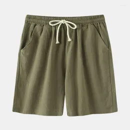 Calça masculina verão praia casual linho liso cintura média short coreano folgado tamanho S-2XL