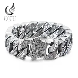 Charm Bracelets Fongten Vintage Bracelet For Men Unique Carving Cuban Link Chain Stainless Steel Mens Bangle Viking Fashion Jewelry 230801