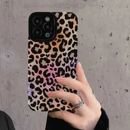 Mobiltelefonfodral lyxiga färgglada leopardtryck läder telefonfodral för iPhone 14 pro max 13 12 11 x xr xs 7 8 plus mjuk silikon stötsäker täckning l230731