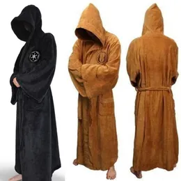 Mänskrockar manlig flanellrock med huva tjock stjärnklänning Jedi Empire Bathrobe vinterlånga herrbad hemkläder 230802